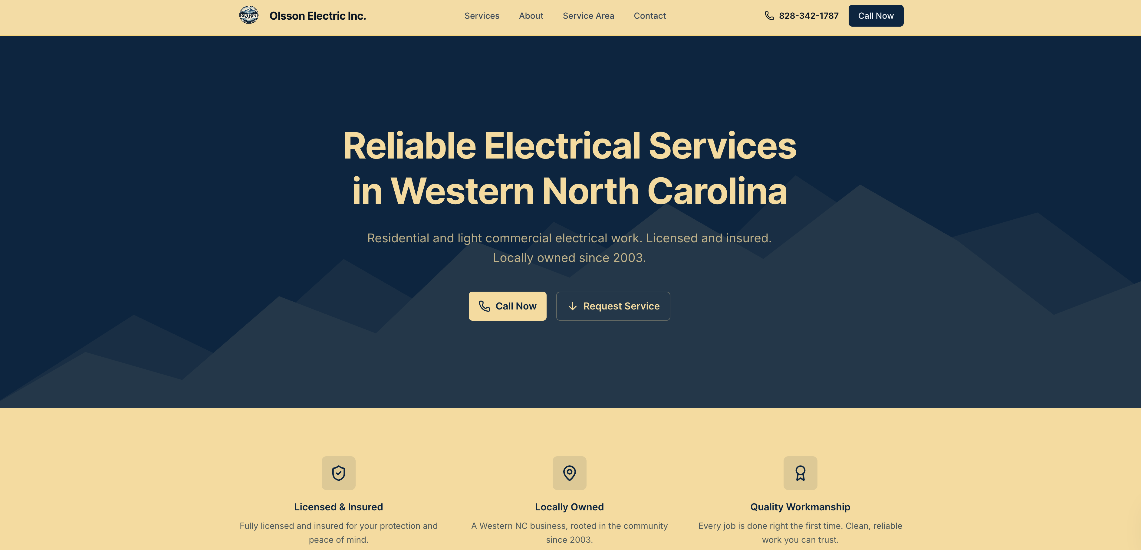 Screenshot of Olsson Electric Inc. website